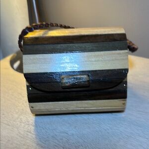 Handcrafted by Puertorrican Artisan Striped Wooden Handbag